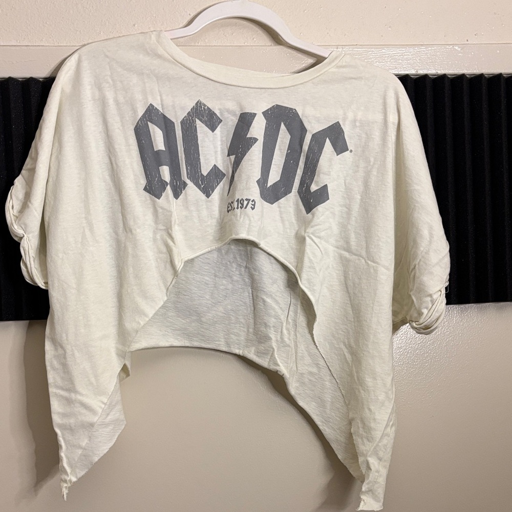 AC/DC Off-White Cropped Band Tee with Gray Logo